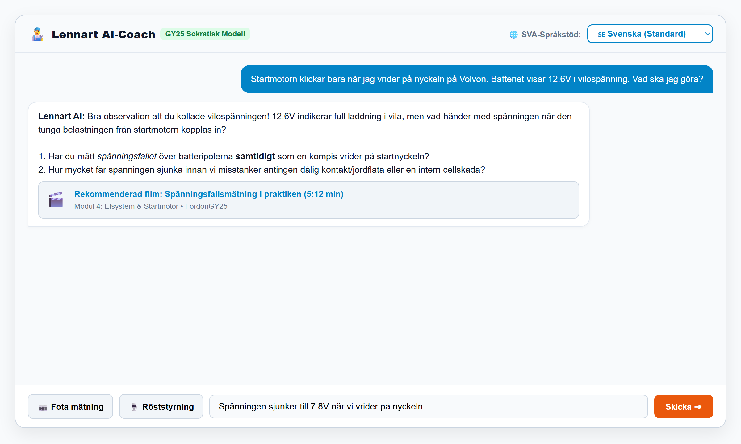 Lennart AI-coach modal i FordonGY25